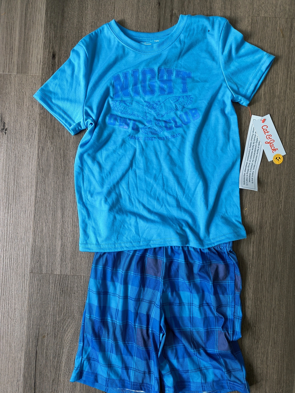 Cat & Jack Blue Kids Pajama Set - Short Sleeve Tee & Plaid Shorts